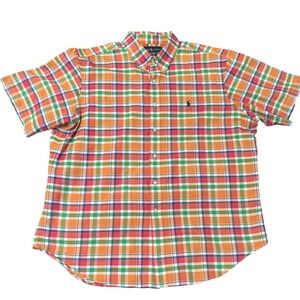 Ralph Lauren Classic Fit Plaid Button Up Shirt Men's XXL‎ Orange Green Red